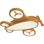 Cartoon Creative Wood Grain Aircraft LED Kids Flush Mount Ceiling Light BulbSquare