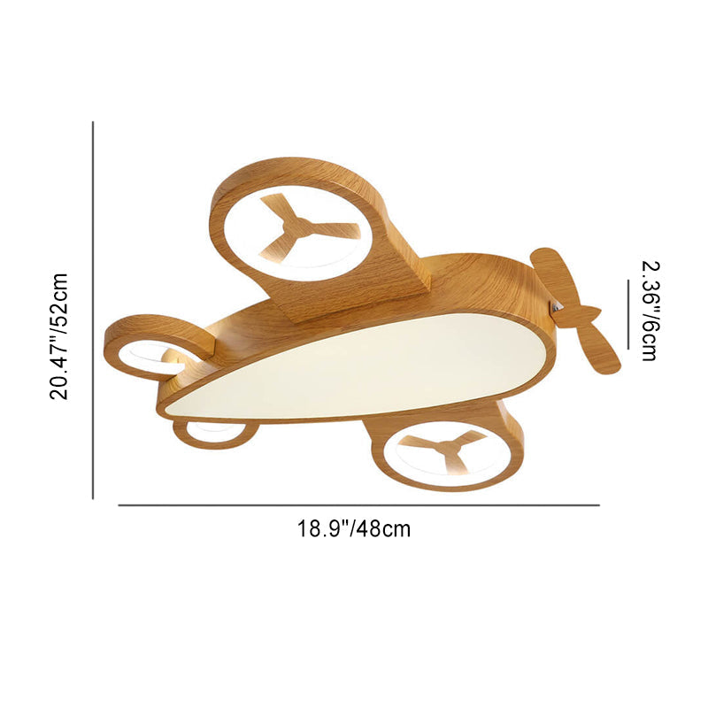 Cartoon Creative Wood Grain Aircraft LED Kids Flush Mount Ceiling Light BulbSquare