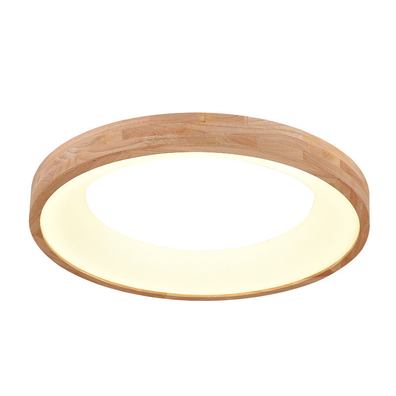 Nordic Minimalist Log Wood Round LED Flush Mount Ceiling Light Lumendat