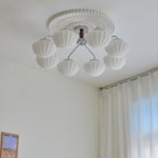 Traditional French Bowl Ribbed Iron Wood Glass 3/5/8 Light Semi-Flush Mount Ceiling Light For Living Room