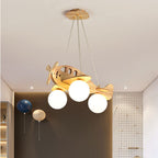 Lumendat Cartoon Creative Wooden Planes Magic Beans Glass 3-Light Kids Chandelier Lumendat
