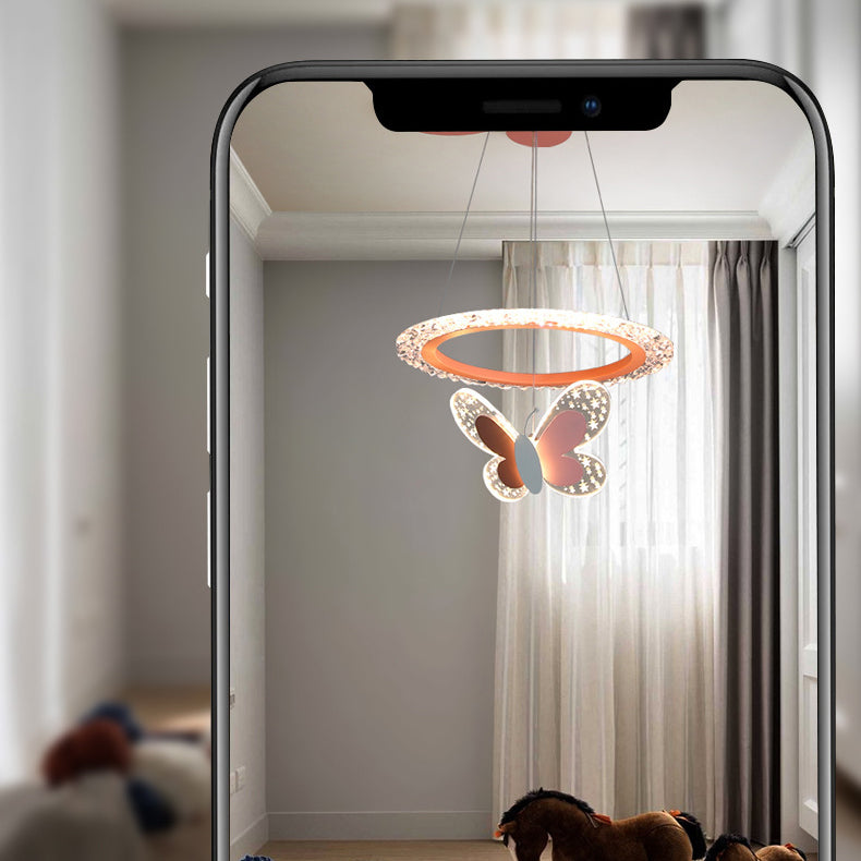 Lumendat Contemporary Creative Kids Round Butterfly Iron Acrylic LED Chandelier For Bedroom Lumendat