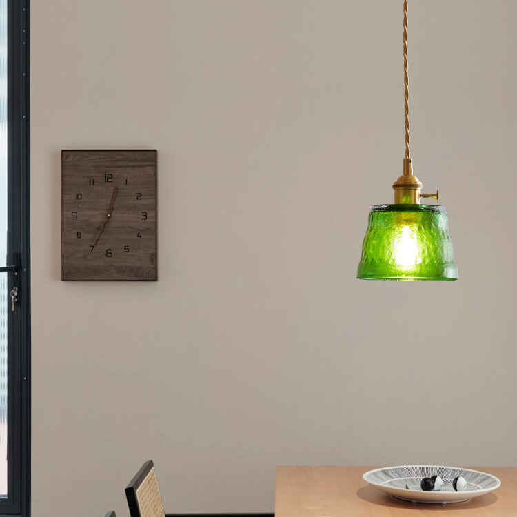 Vintage Glass Brass Drum 1-light Pendant Light