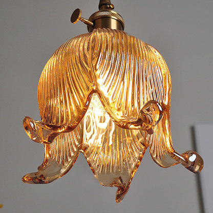 Vintage Nordic Brass Glass Bell Flower 1-light Pendant Light
