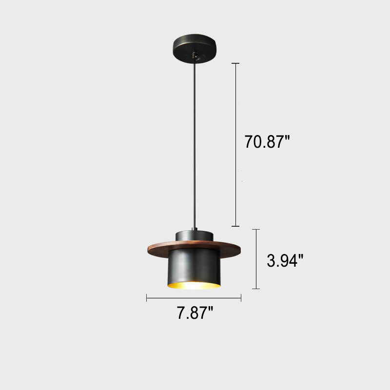 Nordic Luxury Walnut Brass Column 1-light Pendant Light