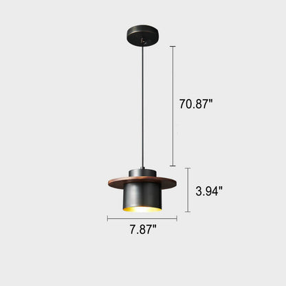 Nordic Luxury Walnut Brass Column 1-light Pendant Light