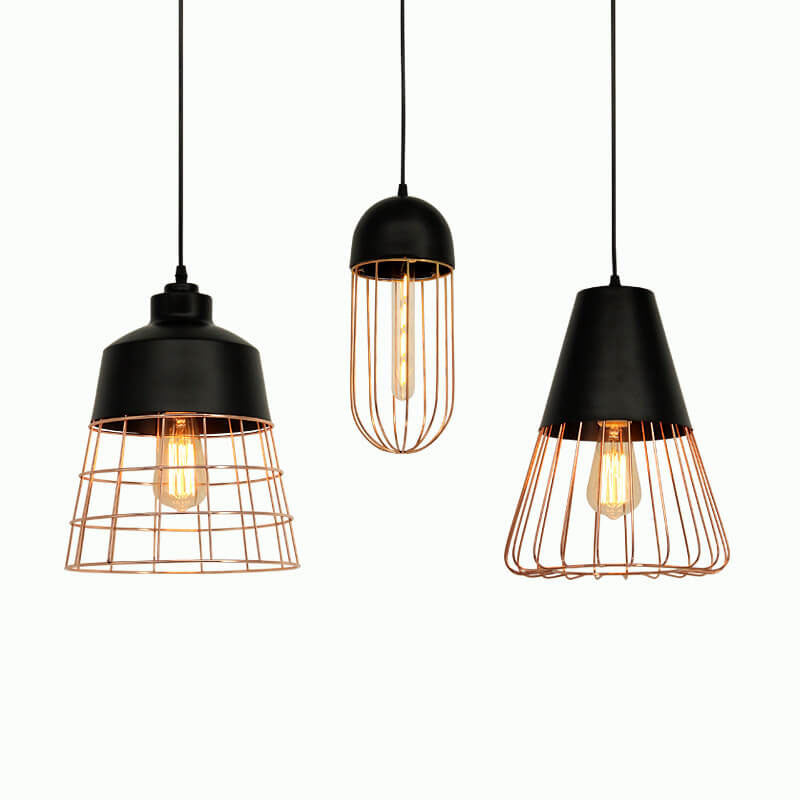 Nordic Creative Iron Cage Geometry 1-light Pendant Light BulbSquare