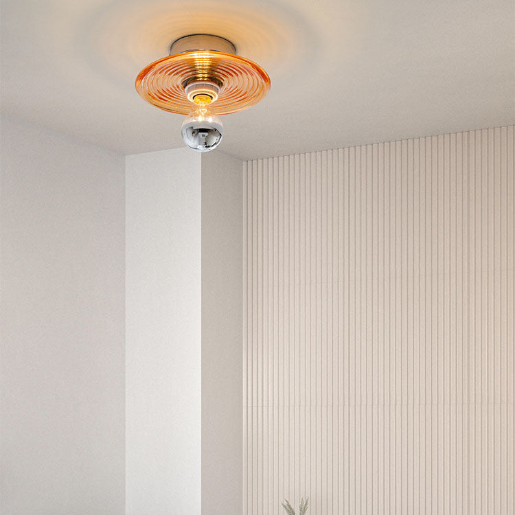 Modern Art Deco Wave Pattern Round Glass 1-Light Wall Sconce Lamp For Bedroom Lumendat