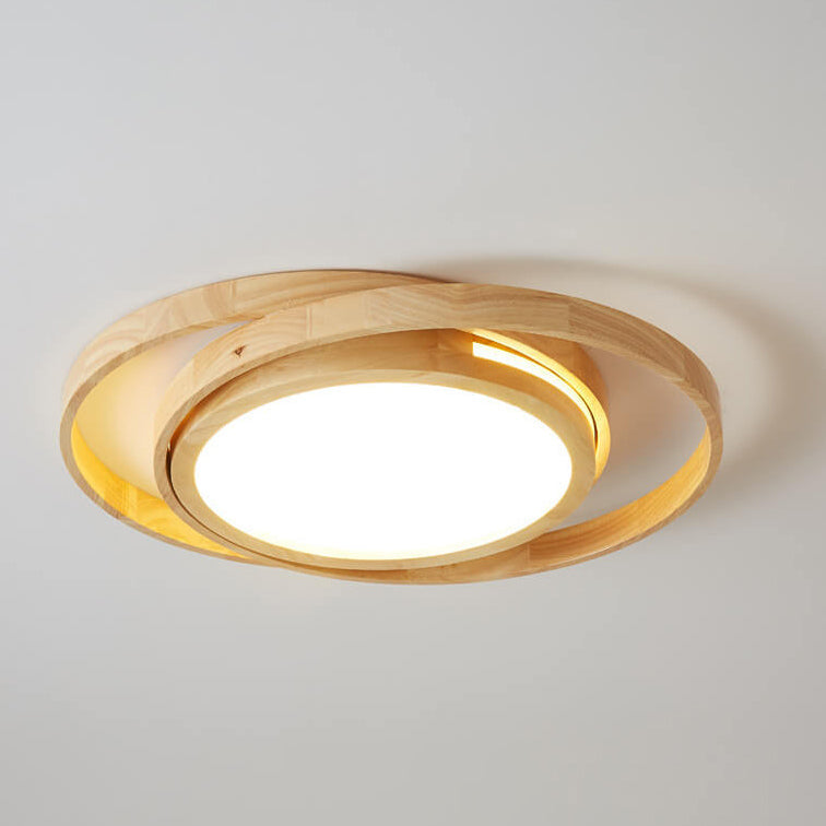 Minimalist Log Wooden Circle Ring LED Flush Mount Ceiling Light BulbSquare