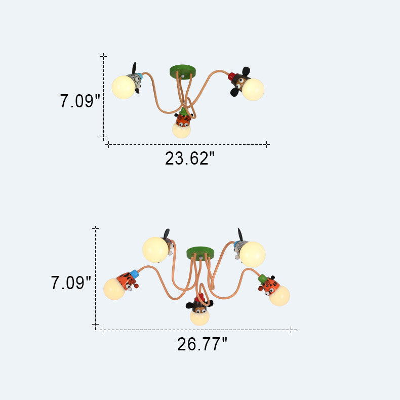 Lumendat Cartoon Creative Animal Light Head 3/4/5 Light Kids Semi-Flush Mount Ceiling Light Lumendat