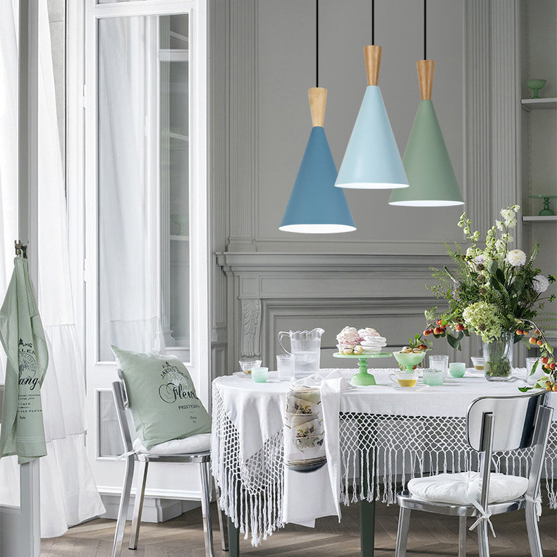 Contemporary Scandinavian Cone Round Aluminum 1-light Pendant Light for Bedroom BulbSquare