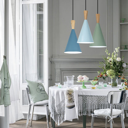 Contemporary Scandinavian Cone Round Aluminum 1-Light Pendant Light For Bedroom
