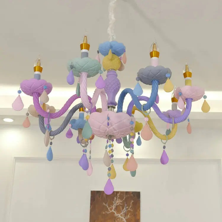 Modern Children's Princess Macaroon Candelabra Crystal Glass 5/6/8/10/12/15 Light Chandelier Lumendat