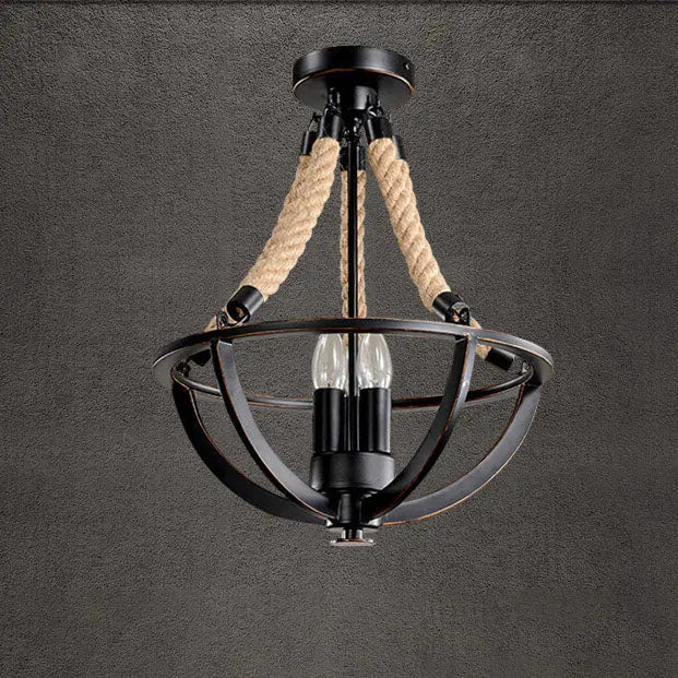 Vintage Industrial Iron Twine 3-light Island Light Chandelier BulbSquare