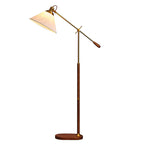 Traditional Vintage Fabric Cone Metal Ash Wood 1-Light Standing Floor Lamp For Bedroom Lumendat