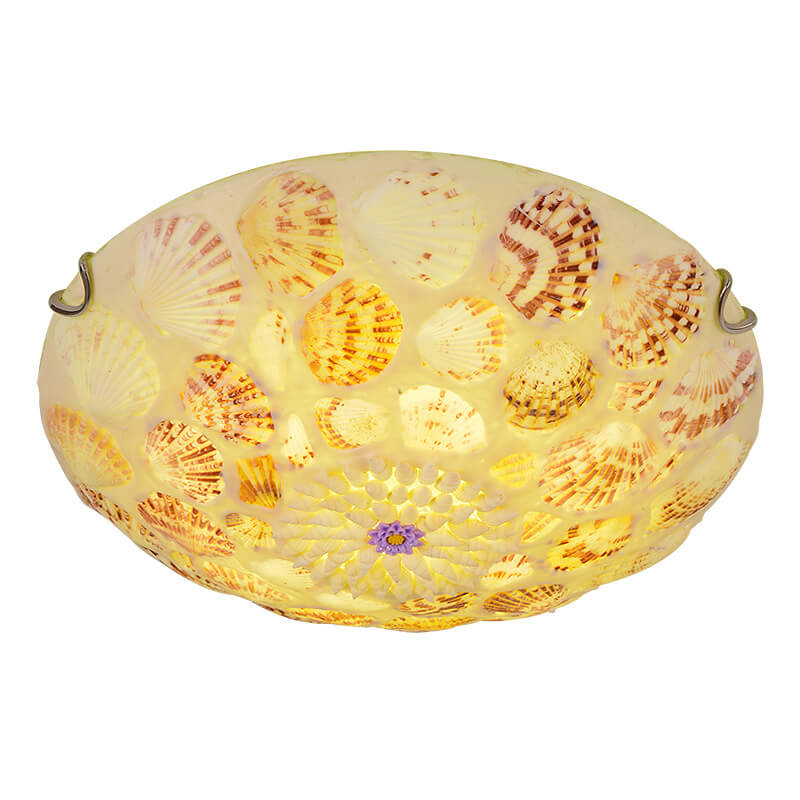 European Mediterranean Shell Art Round LED Flush Mount Ceiling Light Lumendat