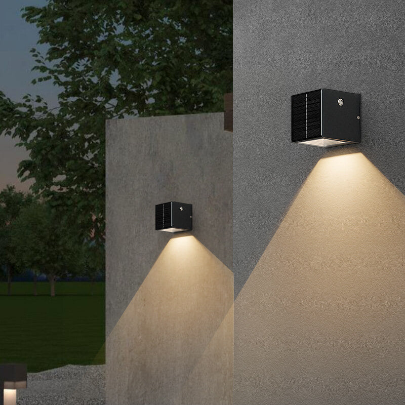Modern Solar Black Rectangular Die-Cast Aluminum Solar LED Outdoor Wall Light Lumendat