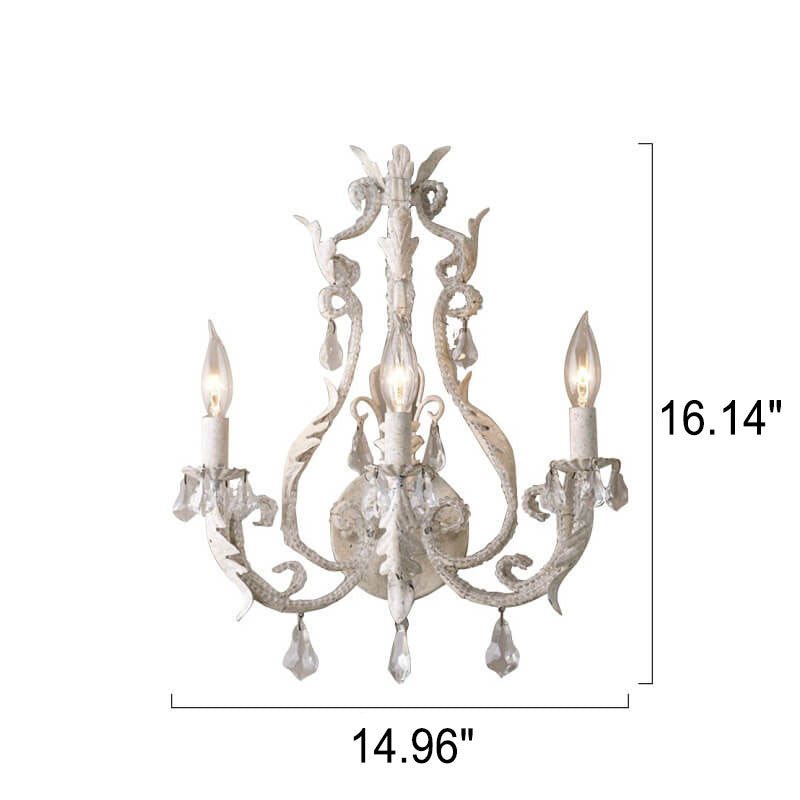 French Vintage Iron Crystal Hardware 3-Light Wall Sconce Lamp Lumendat