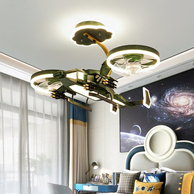 Lumendat Modern Children's Helicopter Hardware Acrylic LED Semi-Flush Mount Ceiling Fan Light Lumendat
