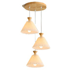 Nordic Wooden Pleated Cone 1/3 Light Island Light Chandelier BulbSquare