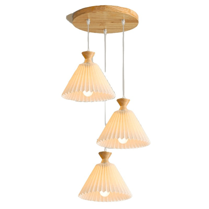 Nordic Wooden Pleated Cone 1/3 Light Island Light Chandelier BulbSquare