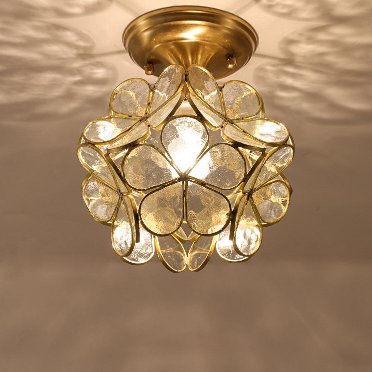 Modern Art Deco Petal Bubble Glass Shade Brass Frame 1-Light Semi-Flush Mount Ceiling Light For Living Room Lumendat