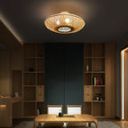 Japanese Bamboo Weaving Round Flying Saucer 3-light Semi-flush Mount Light BulbSquare
