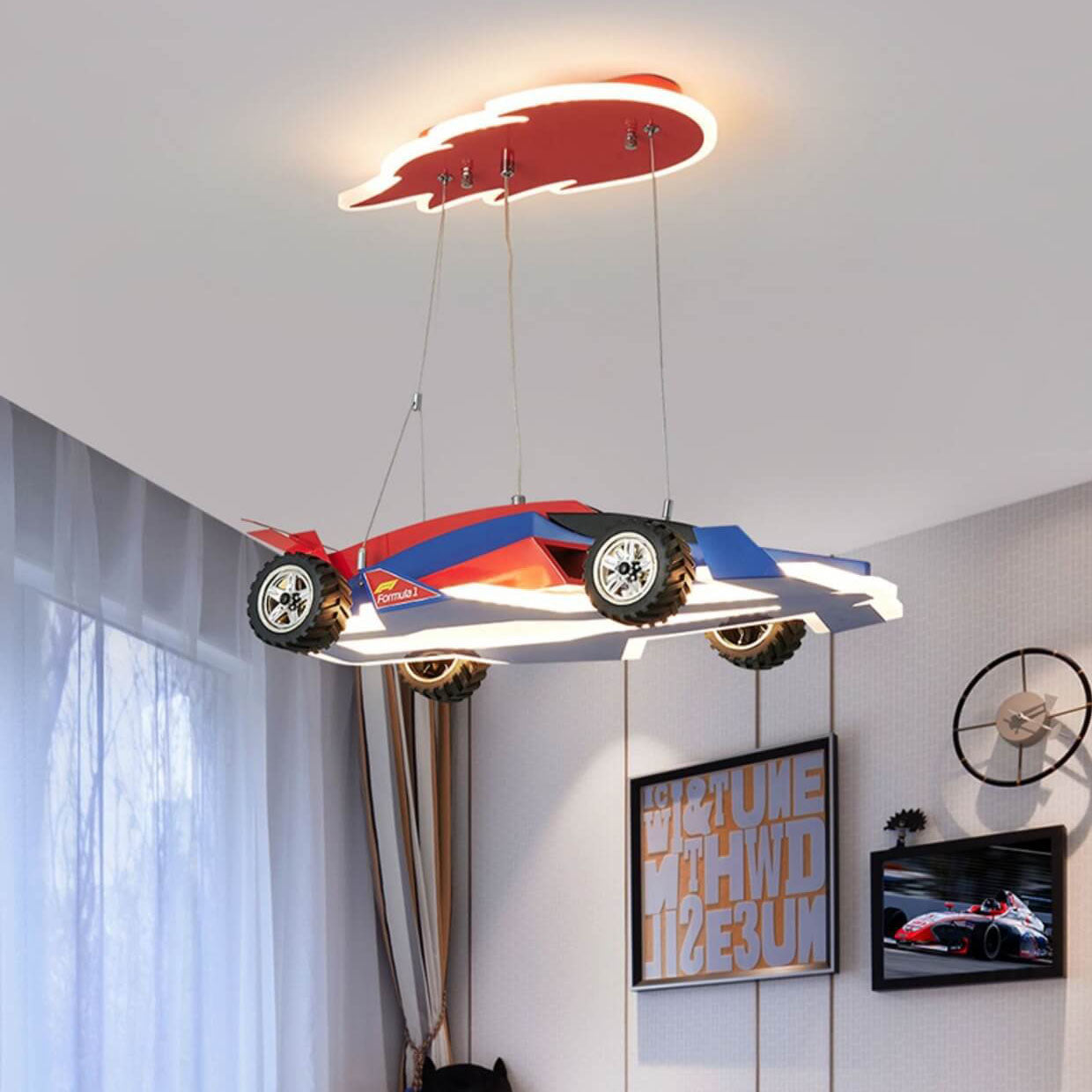 Modern Children's Racing Iron Acrylic LED Pendant Light BulbSquare