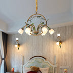 Modern Art Deco Iron Lacquered Ring Tulip Glass Crystal Shade 6/8-light Chandelier for Living Room BulbSquare