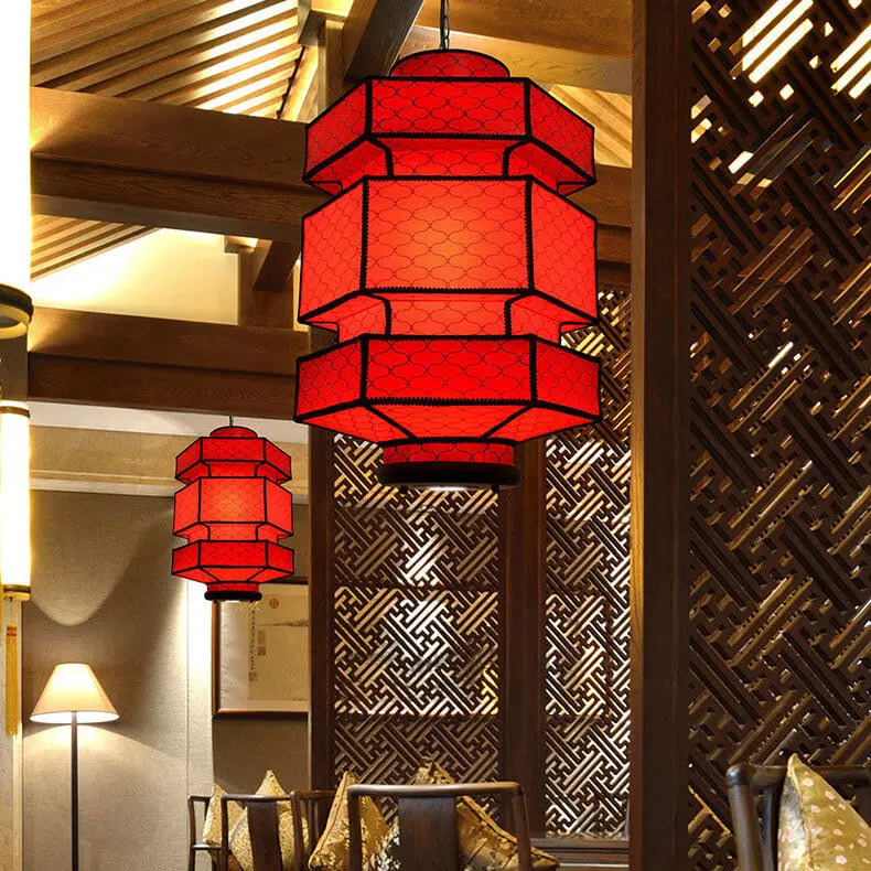 Chinese Retro Hexagonal Faux Sheepskin Iron 1-light Pendant Light BulbSquare