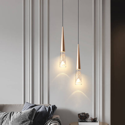 Light Luxury Minimalist Crystal Metal Pillar LED Pendant Light