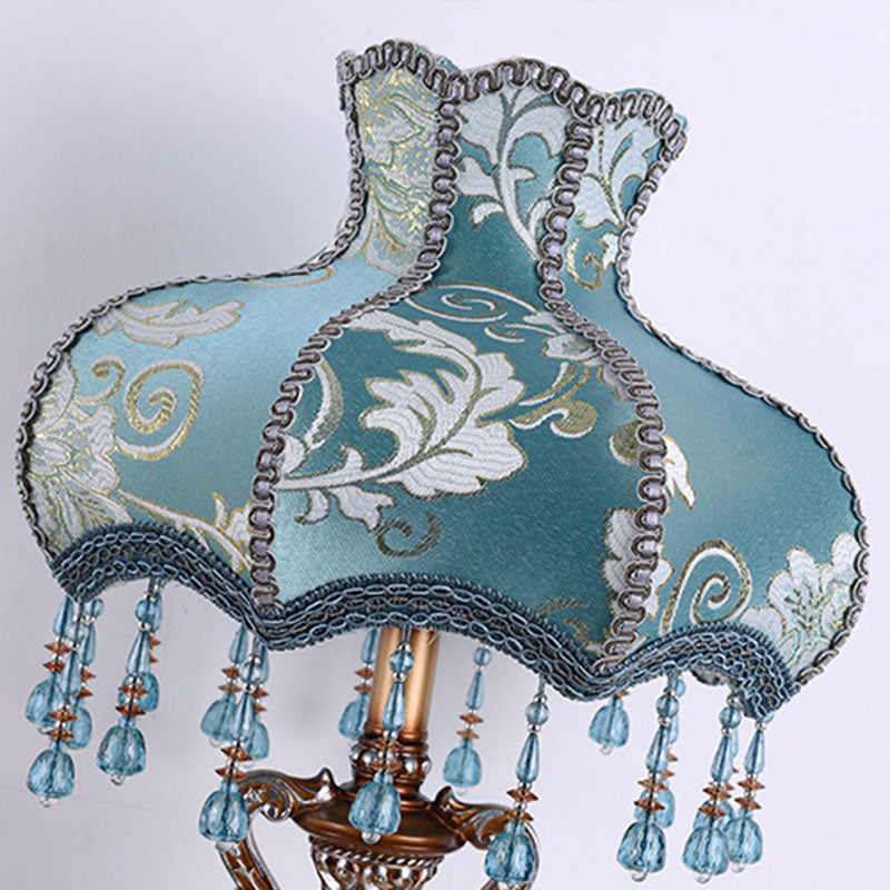 Traditional European Blue Fabric Tassel Resin 1-Light Table Lamp For Bedroom Lumendat