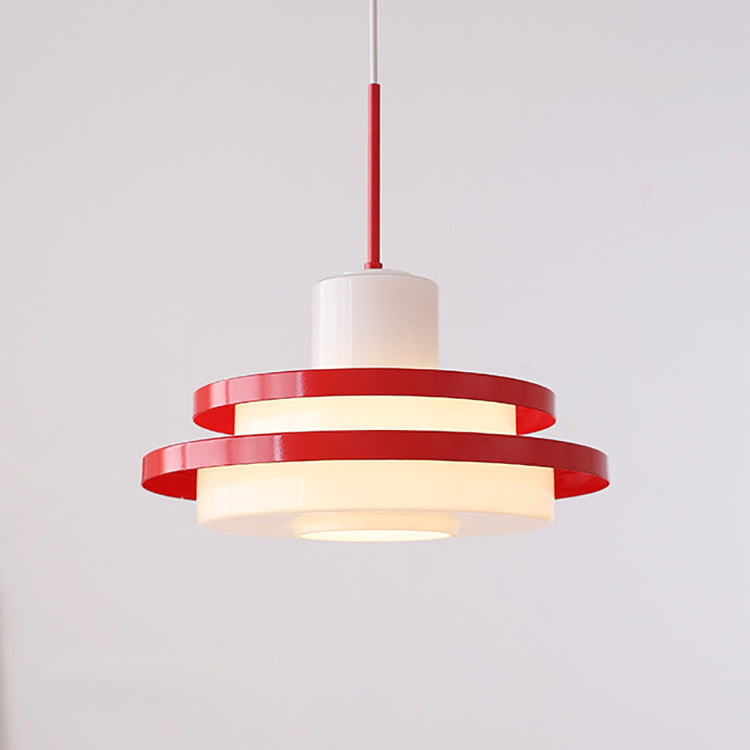 Traditional Vintage Round Cylinder Glass Iron 1-light Pendant Light for Living Room