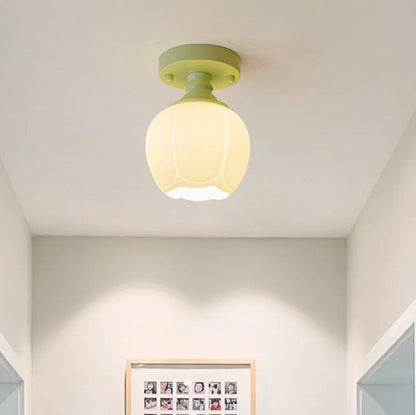 Nordic Fresh Green Floral Glass 1-light Semi-flush Mount Ceiling Light