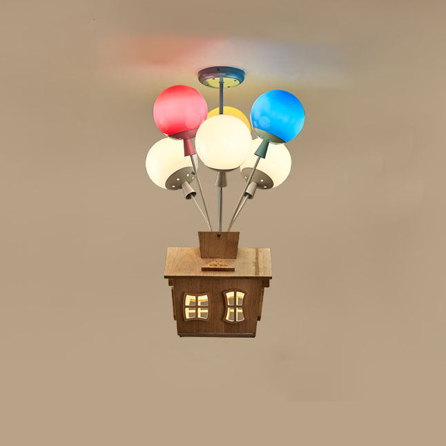 Lumendat Contemporary Creative Colorful Acrylic Balloon Log Cabin 7/9-Light Kids Semi-Flush Mount Ceiling Light For Bedroom Lumendat