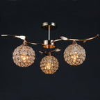 Modern Art Deco Round Hollowed Out Orb Iron Crystal 3-light Semi-flush Mount Ceiling Light for Living Room