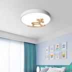 Lumendat Macaron Creative Wooden Horse Shape Round LED Kids Flush Mount Ceiling Light Lumendat