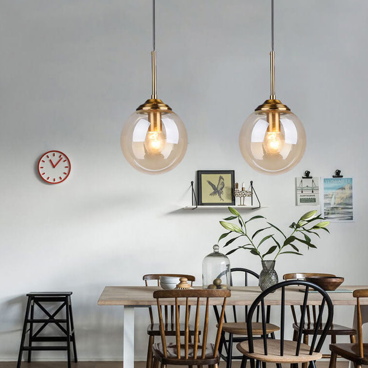 Contemporary Nordic Copper Spherical Glass Shade 1/3/5-light Island Light Chandelier for Dining Room