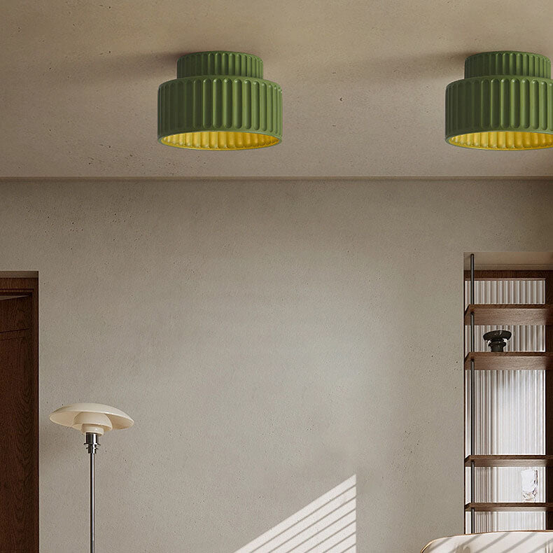 Contemporary Nordic Cream Style Hand Sculpted Stripes Resin Round 1-Light Flush Mount Ceiling Light For Entryway Lumendat