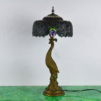 Vintage Tiffany Peacock Gem Dome Glass Resin 1-Light Table Lamp Lumendat