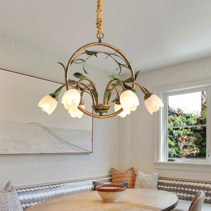 Modern Art Deco Iron Lacquered Ring Tulip Glass Crystal Shade 6/8-light Chandelier for Living Room