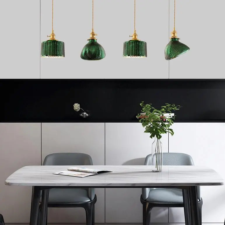 Nordic Vintage Tiffany Green Glass Island Chandelier – 1/2/3 Light, Brass Lumendat