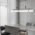 Modern Minimalist Long Strip Iron Acrylic Faux Leather LED Island Light Chandelier For Living Room & Dining Room Lumendat