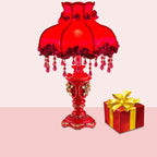 European Wedding Red Fabric Tassel Resin 1-Light Table Lamp Lumendat