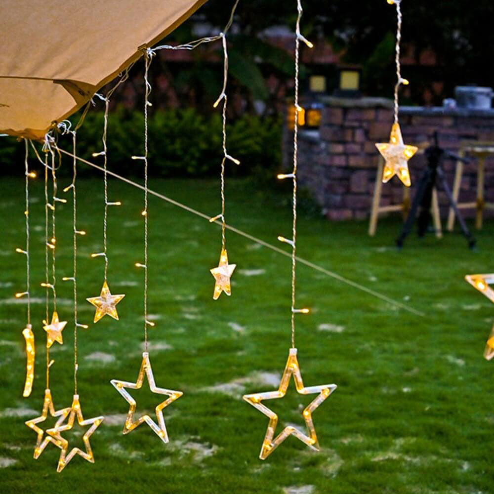 LED Solar Star Moon Curtain Light Christmas Outdoor Patio Decorative Camping String Lights Lumendat
