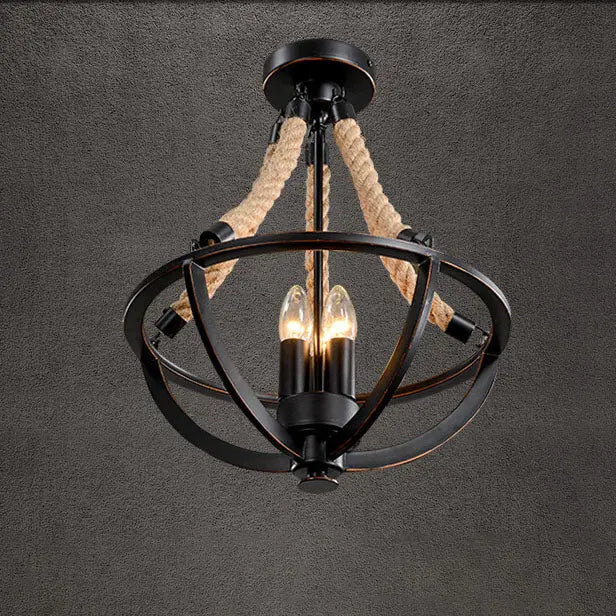 Vintage Industrial Iron Twine 3-light Island Light Chandelier BulbSquare