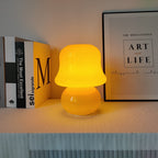 French Cream Handmade Glass Mushroom 1-Light Table Lamp Lumendat