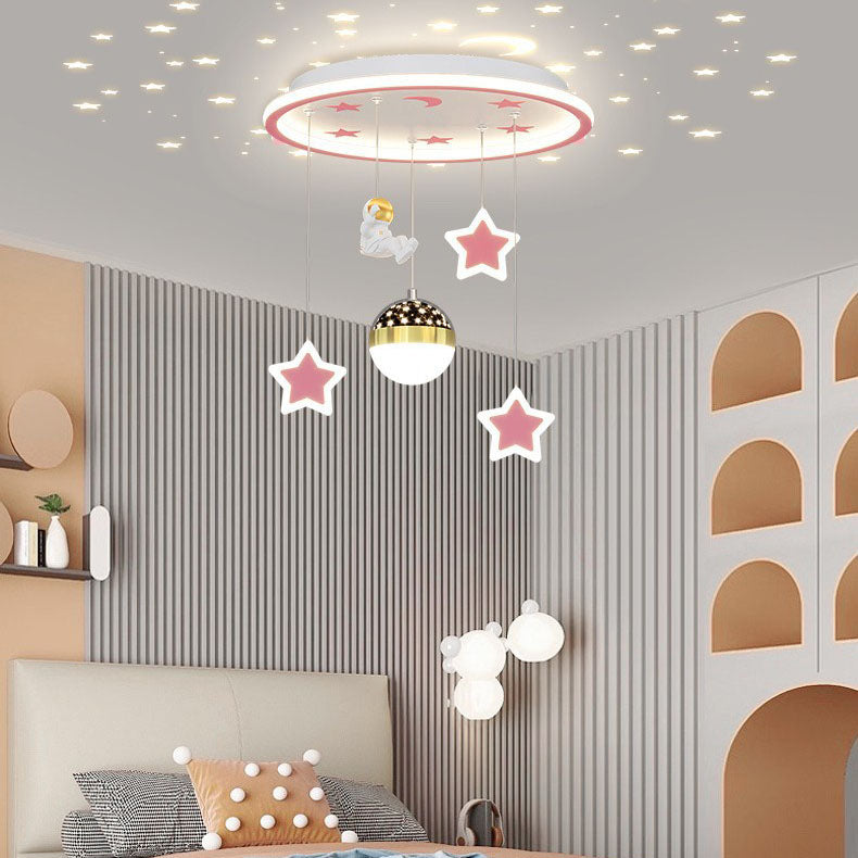 Lumendat Contemporary Creative Starry Night Acrylic Round Shade LED Kids Flush Mount Ceiling Light For Bedroom Lumendat
