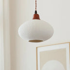 Japanese Vintage Pleated Ceramic Round Dome Wood 1-light Pendant Light Lumendat