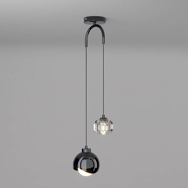 Light Luxury Simple Crystal Ball Metal 2-light Curve Pendant Light